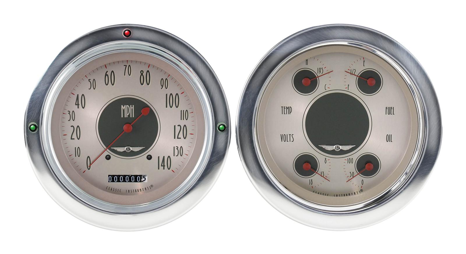Classic Instruments 1954-55 Chevy Pickup Package Gauge Sets CT54AN52 Gauges, All American Nickel, Electronic, Water Temperature, Volt, Oil Pressure, Fuel Level, Speedometer,
