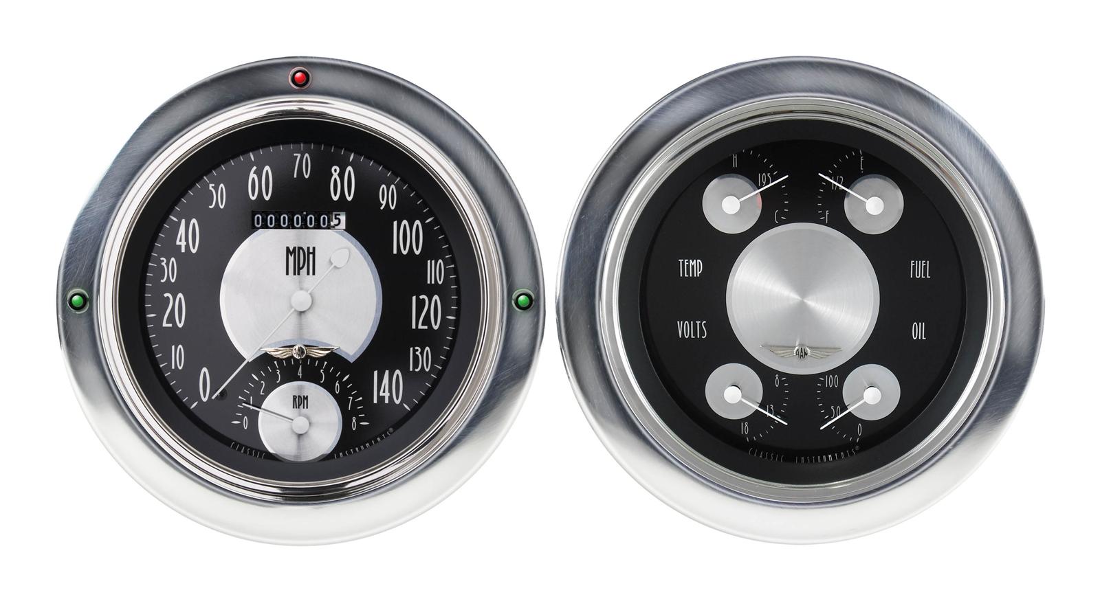 Classic Instruments 1954-55 Chevy Pickup Package Gauge Sets CT54AT62 Gauges, All American Tradition, Electronic, Water Temp, Volt, Oil Pressure, Fuel Level, Speedo, Tach,