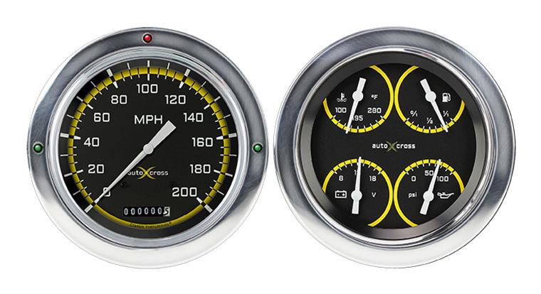 Classic Instruments 1954-55 Chevy Pickup Package Gauge Sets CT54AXY52 Kits, Pickup, Analog, Speedometer, Fuel Level, Oil Pressure, Volts, Water Temp., Black/Yellow Face, White Numbers, Chevrolet, Kit