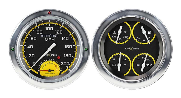 Classic Instruments 1954-55 Chevy Pickup Package Gauge Sets for 1954-1955 TRUCK, SUBURBAN, 1954 1500 - CT54AXY62 Kits, Pickup, Analog, Speedometer, Tach, Fuel Level, Oil Pressure, Volts, Water Temp., Black/Yellow Face, White Numbers, Chevy,Kit