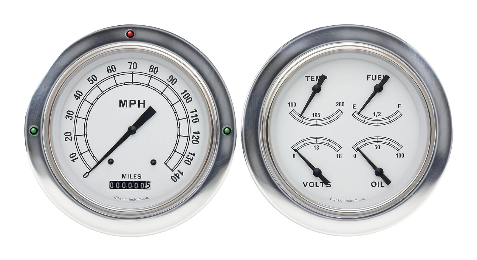 Classic Instruments 1954-55 Chevy Pickup Package Gauge Sets CT54CW52 Gauges, White, Electronic, Water Temp, Volt, Oil Pressure, Fuel Level, Speedo, Tach,