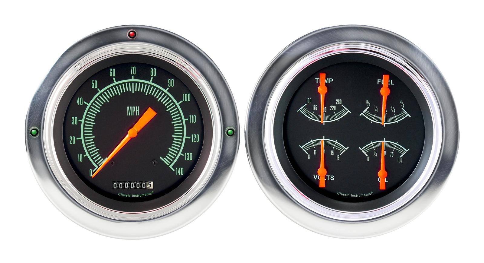 Classic Instruments 1954-55 Chevy Pickup Package Gauge Sets CT54GS52 Gauges, G-Stock, Speedometer, Water Temperature, Fuel Level, Voltage, Black Face, Analog, Chevy, Kit
