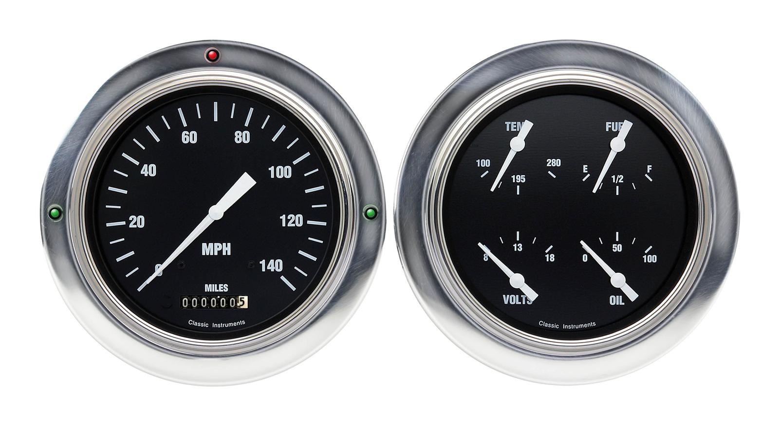 Classic Instruments 1954-55 Chevy Pickup Package Gauge Sets CT54HR52 Gauges, Hot Rod, Speedometer, Water Temperature, Fuel Level, Voltage, Black Face, Analog, Chevy, Kit