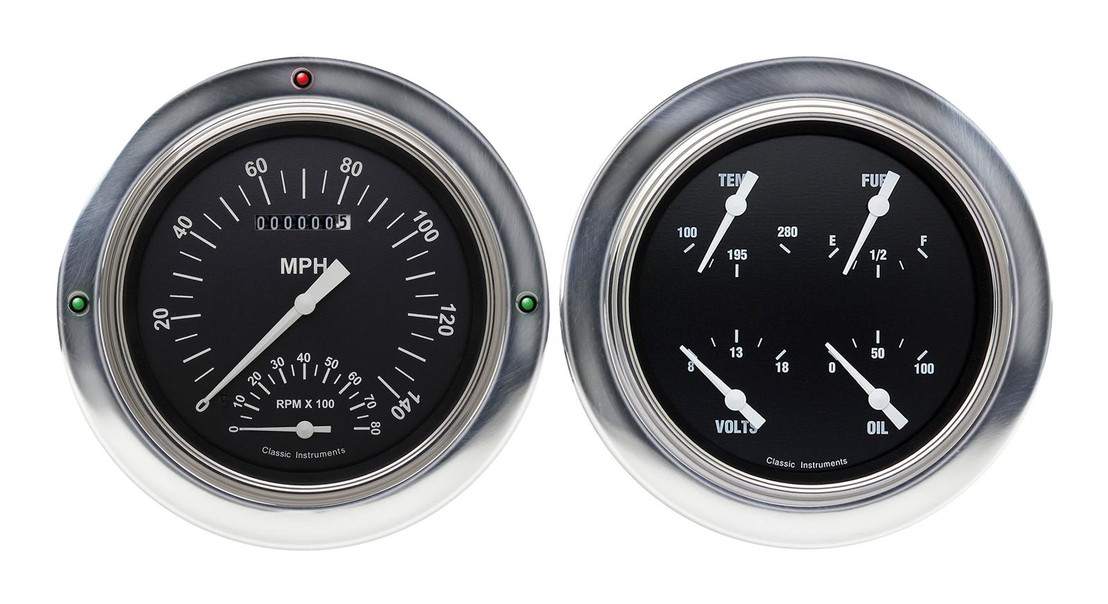 Classic Instruments 1954-55 Chevy Pickup Package Gauge Sets CT54HR62 Gauges, Hot Rod, Speedometer, Tach, Water Temperature, Fuel Level, Voltage, Black Face, Analog, Chevy, Kit
