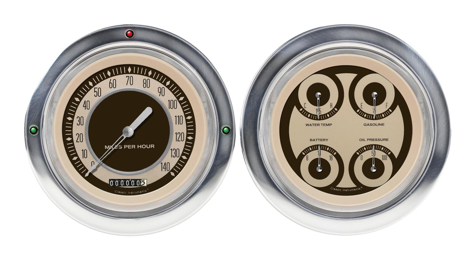 Classic Instruments 1954-55 Chevy Pickup Package Gauge Sets CT54NT52 Gauges, Nostalgia VT, Speedometer, Water Temperature, Fuel Level, Voltage, Beige Face, Analog, Chevy, Kit