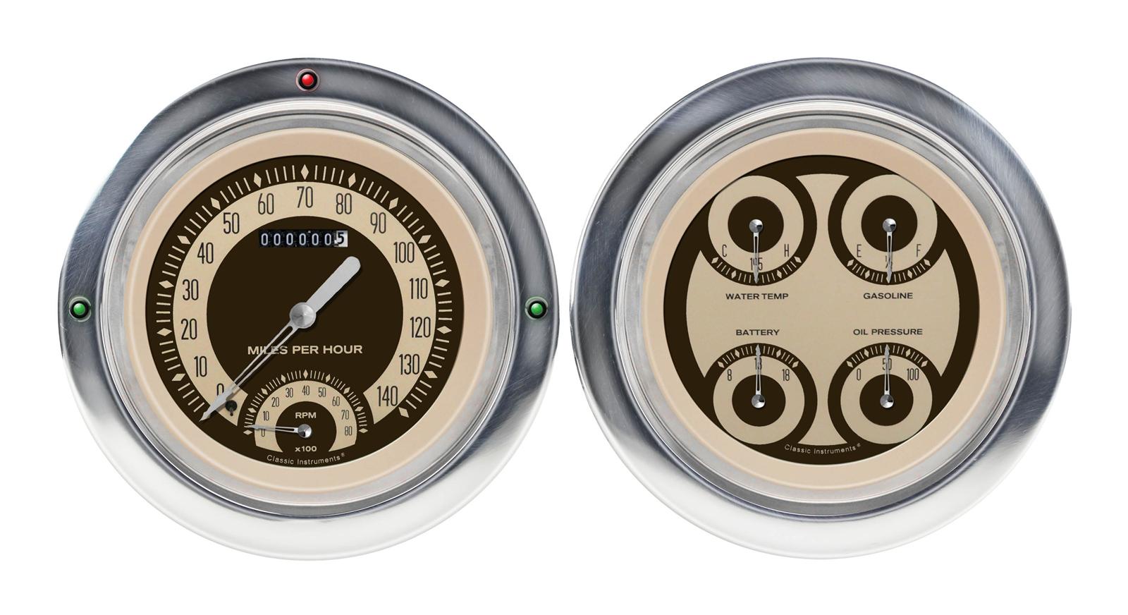 Classic Instruments 1954-55 Chevy Pickup Package Gauge Sets CT54NT62 Gauges, Nostalgia VT, Speedometer, Tach, Water Temperature, Fuel Level, Beige Face, Analog, Chevy, Kit