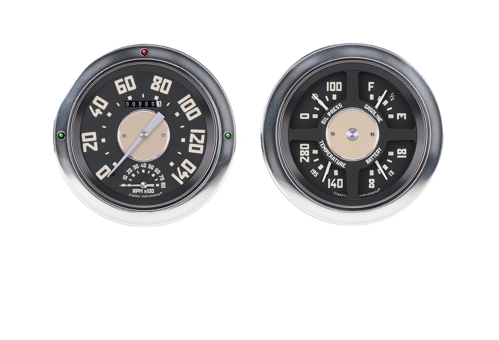 Classic Instruments 1954-55 Chevy Truck Package Gauge Sets CT54OE62 Gauges, Speedometer, Tachometer, Water Temperature, Fuel Level, Voltmeter, Oil Pressure, Beige Face, Analog, GMC, Kit