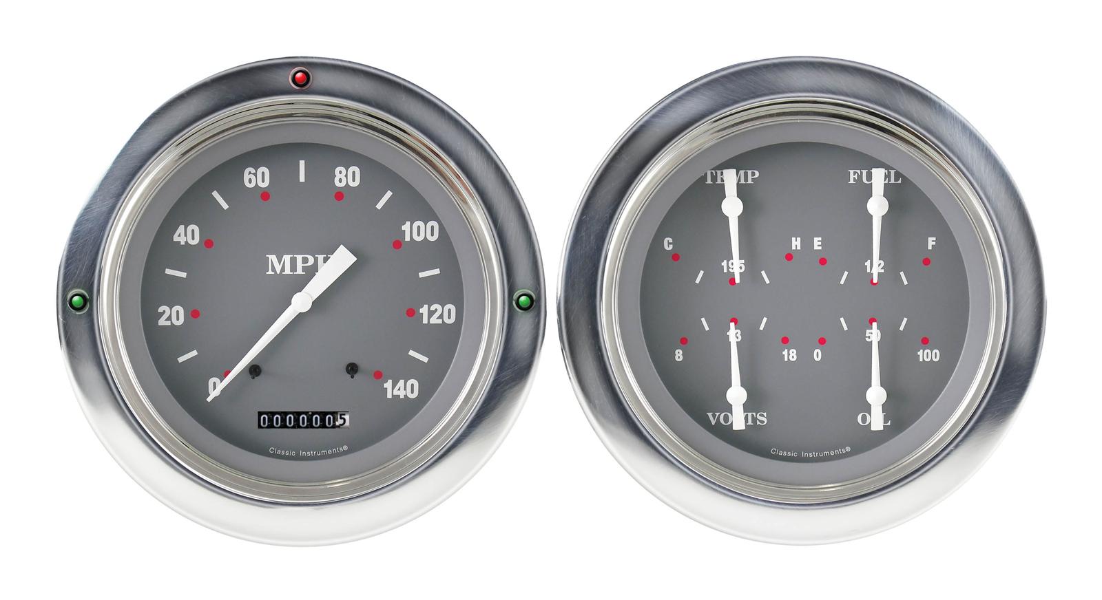 Classic Instruments 1954-55 Chevy Pickup Package Gauge Sets CT54SG52 Gauges, SG Style, Speedometer, Water Temperature, Fuel Level, Voltage, Gray Face, Analog, Chevy, Kit