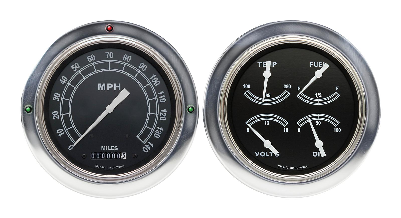 Classic Instruments 1954-55 Chevy Pickup Package Gauge Sets CT54TR52 Gauges, Traditional, Speedometer, Water Temperature, Fuel Level, Voltage, Black Face, Analog, Chevy, Kit