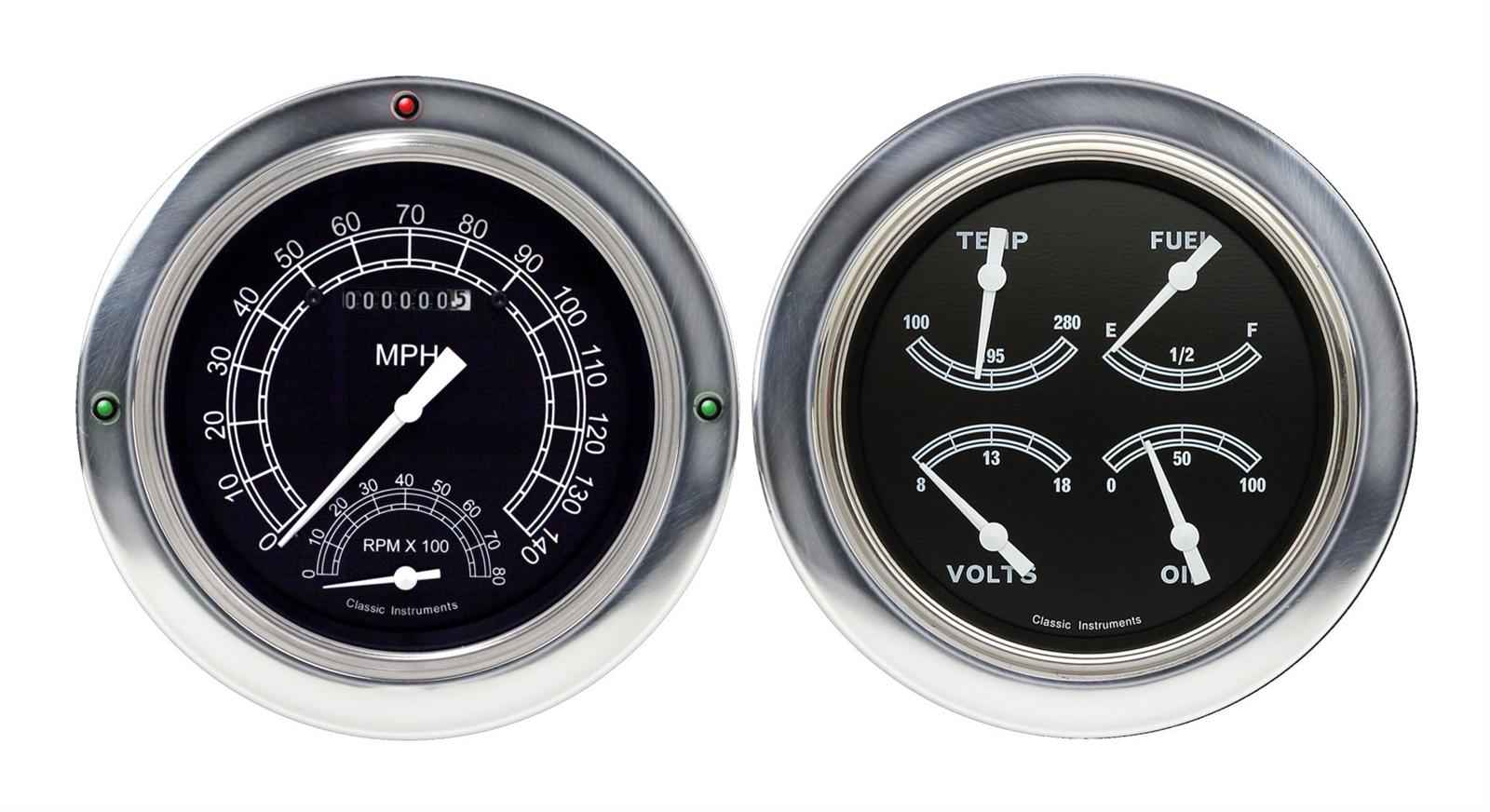 Classic Instruments 1954-55 Chevy Pickup Package Gauge Sets CT54TR62 Gauges, Traditional, Speedometer, Tach, Water Temperature, Fuel Level, Voltage, Black Face, Analog, Chevy, Kit