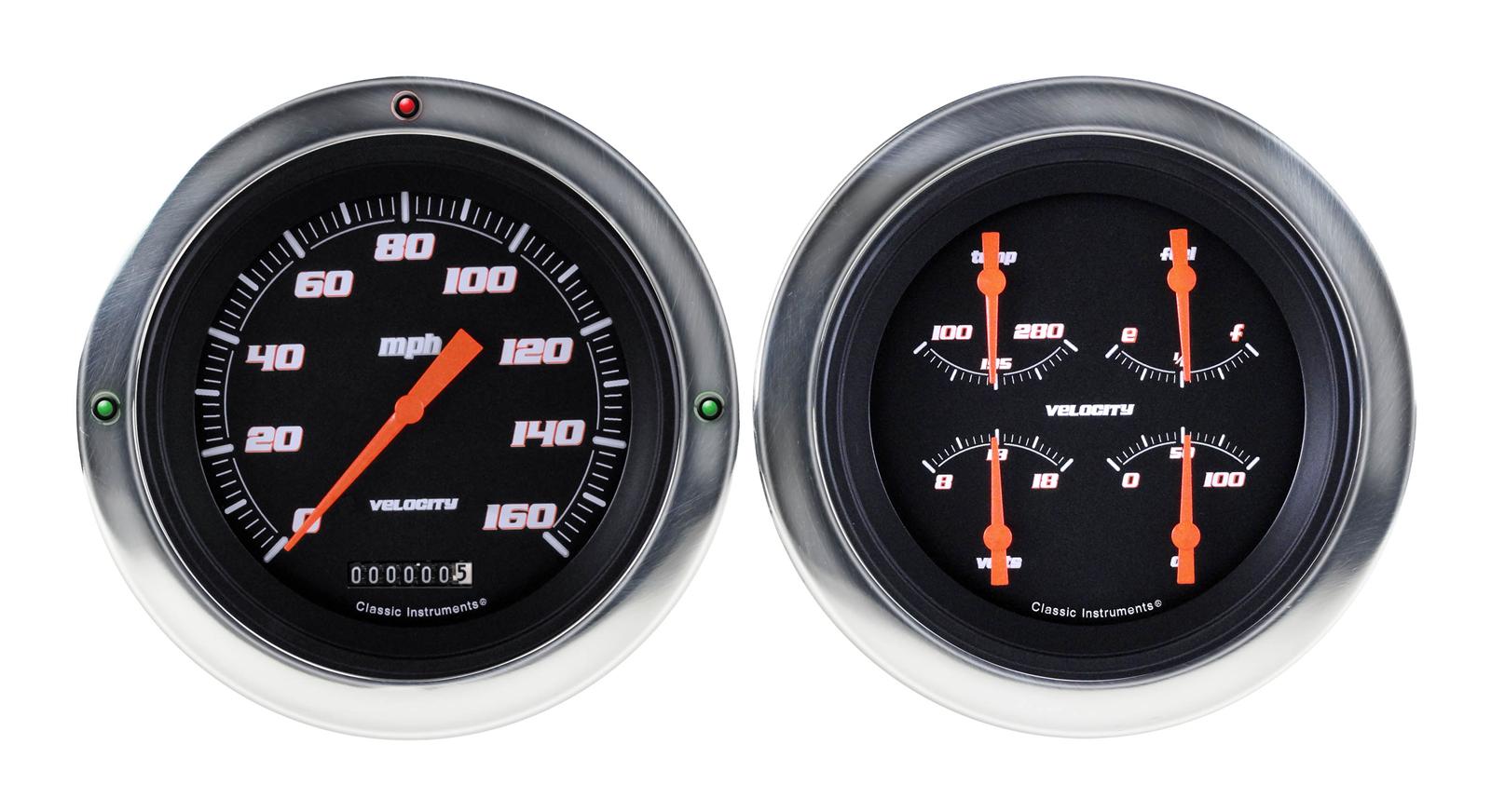 Classic Instruments 1954-55 Chevy Pickup Package Gauge Sets CT54VSB52 Gauges, Velocity, Speedometer, Water, Volt, Oil, Fuel, Black Face, Black Bezel, Chevy, Kit