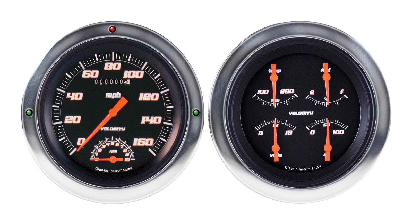 Classic Instruments 1954-55 Chevy Pickup Package Gauge Sets CT54VSB62 Gauges, Velocity, Speedometer, Tachometer, Water, Volt, Oil, Fuel, Black Face, Black Bezel, Chevy, Kit