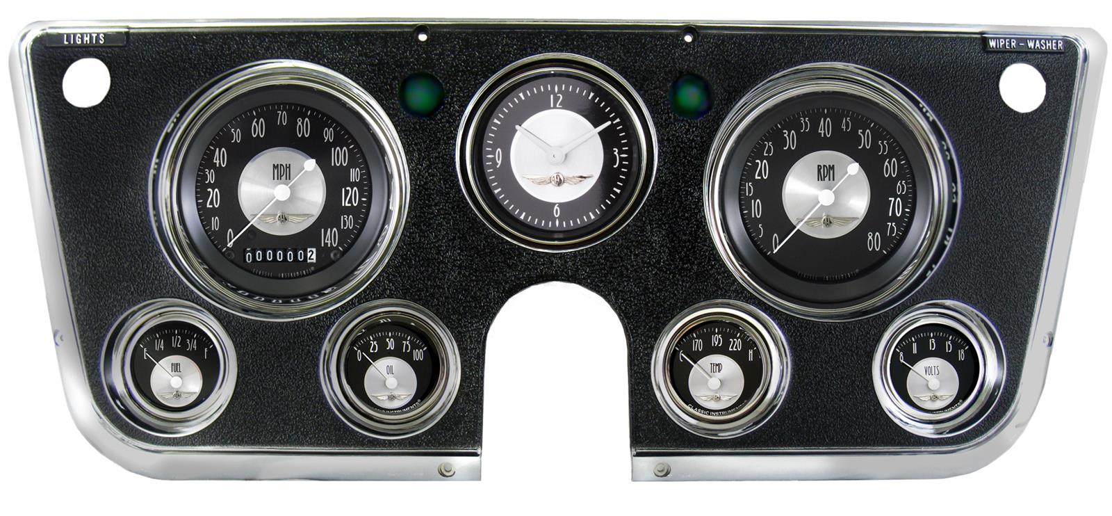 Classic Instruments 1967-72 Chevy Truck Package Gauge Sets CT67AT Gauges, All-American Tradition, Direct-Fit, Black Face, Silver Numbers, Analog, Chevy, GMC, Kit