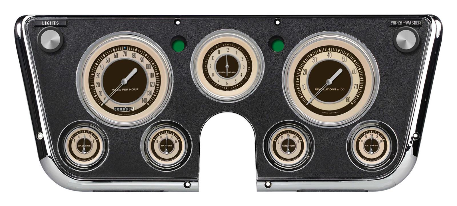 Classic Instruments 1967-72 Chevy Truck Package Gauge Sets CT67NT Kits, Truck, Analog, Speedometer, Tach, Fuel Level, Oil Pres., Volts, Water Temp., Clock, Cream/Brown Face, Brown Numbers, Chevy, GMC, Kit