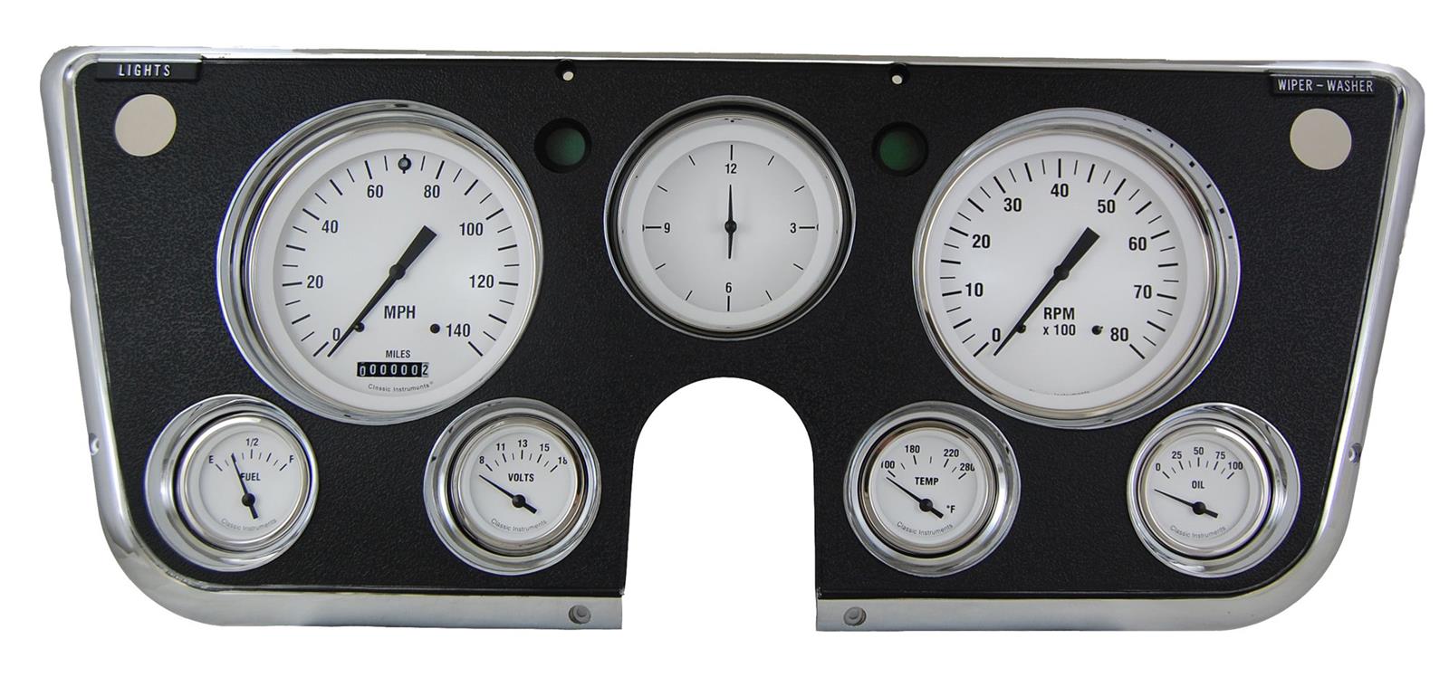 Classic Instruments 1967-72 Chevy Truck Package Gauge Sets CT67WH Gauges, White Hot Style, Speedometer, Tach, Water Temperature, Fuel Level, White Face, Analog, Chevy, Set