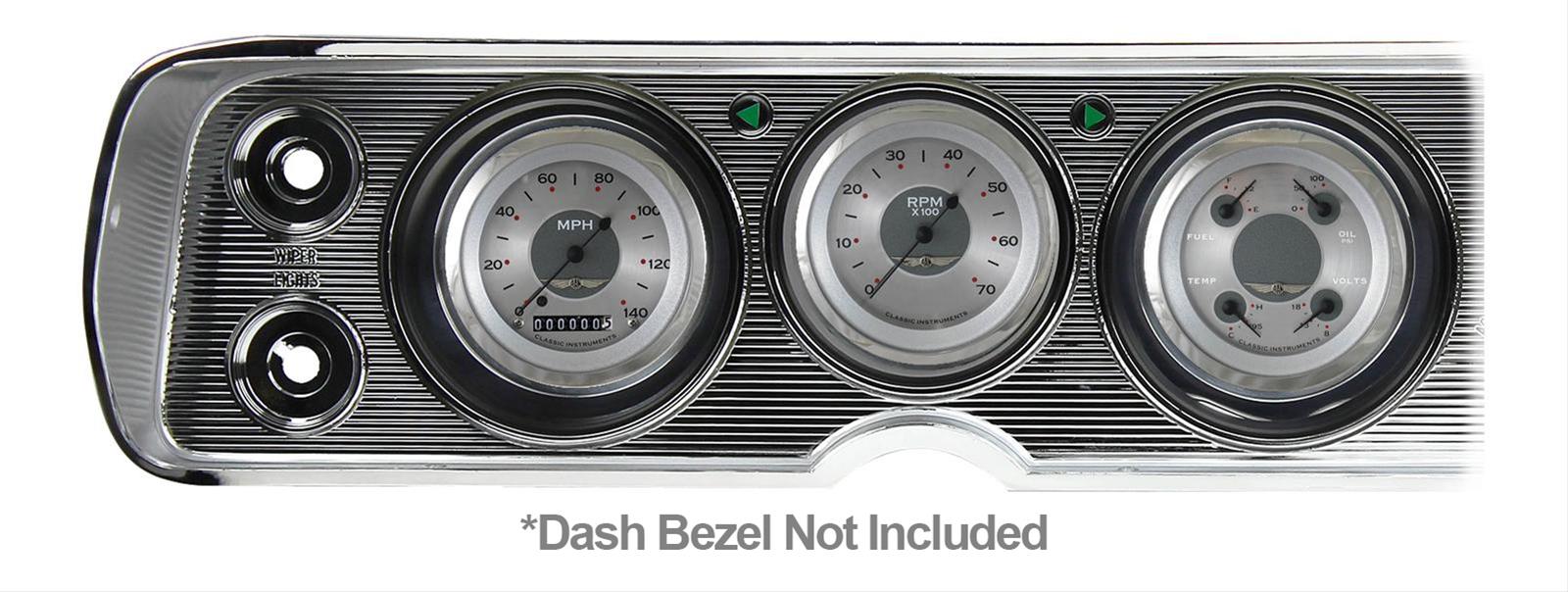 Classic Instruments 1964-65 Chevelle Package Gauge Sets CV64AW Gauges, All-American Style, Speedometer, Tach, Water Temperature, Fuel Level, Silver Face, Analog, Chevy, Kit