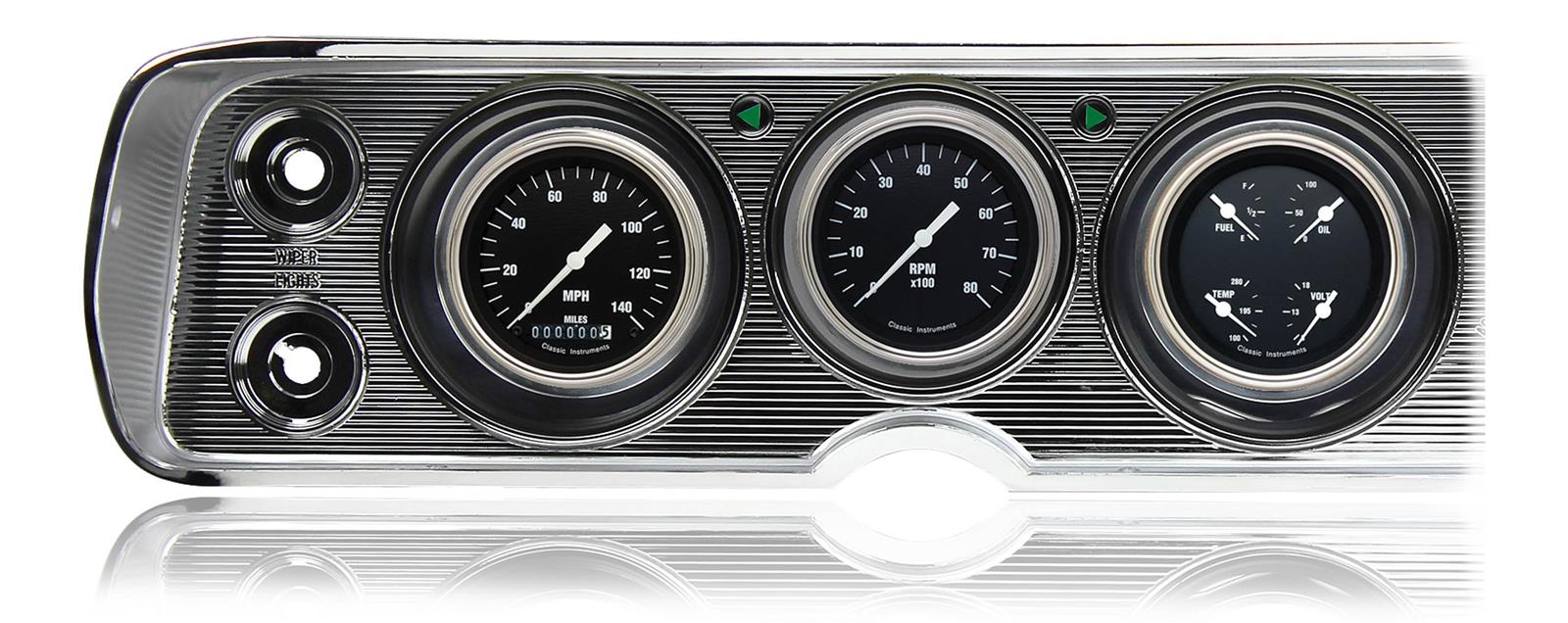 Classic Instruments 1964-65 Chevelle Package Gauge Sets CV64HR Gauges, Hot Rod Style, Speedometer, Tach, Water Temperature, Fuel Level, Black Face, Analog, Chevy, Kit