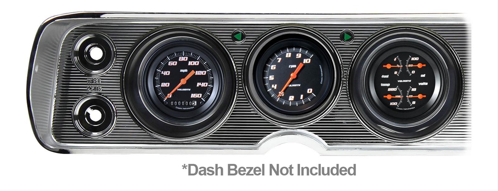 Classic Instruments 1964-65 Chevelle Package Gauge Sets CV64VSB Gauges, Velocity Style, Speedometer, Tach, Water Temperature, Fuel Level, Black Face, Analog, Chevy, Kit