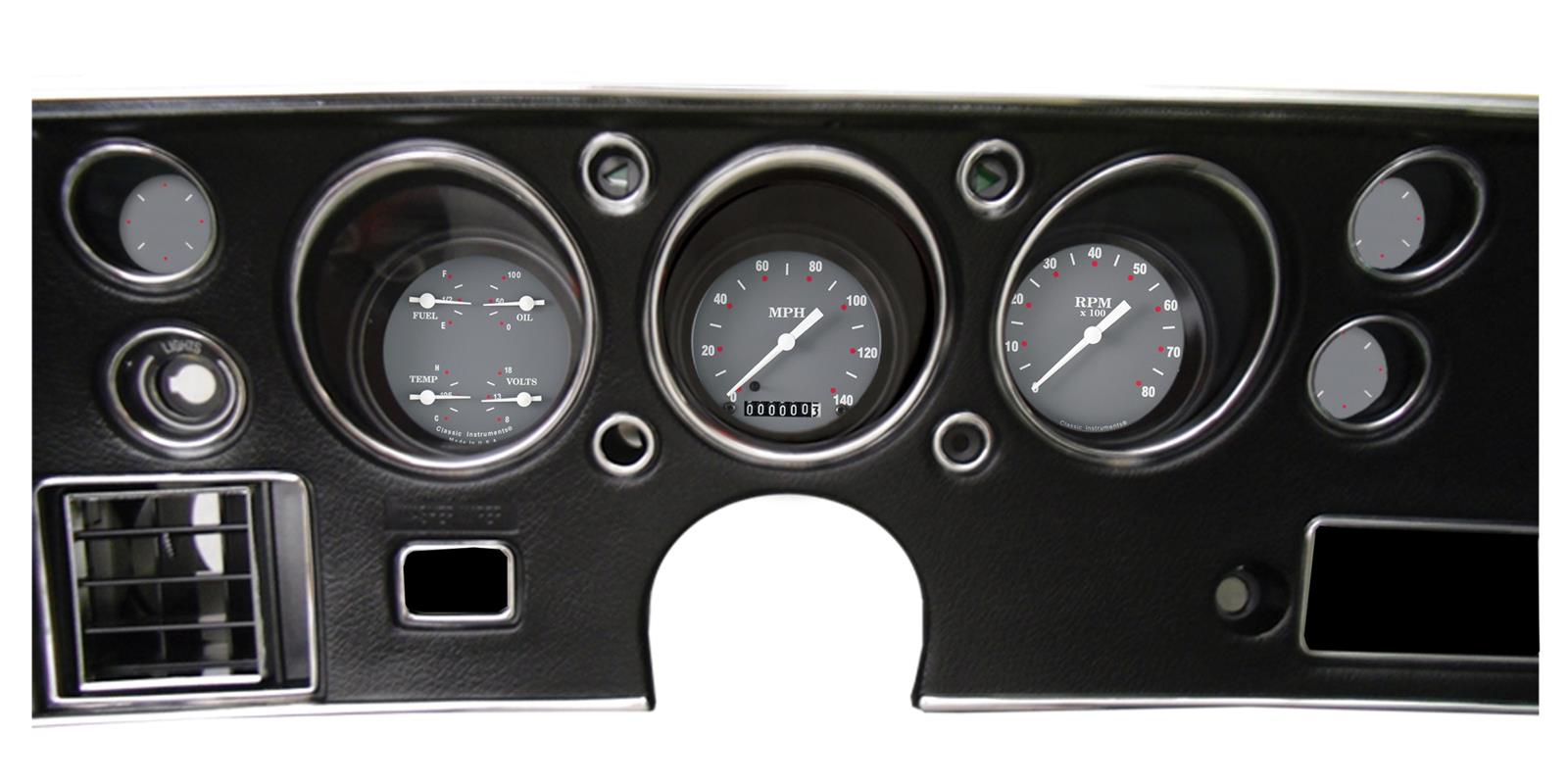 Classic Instruments 1970-72 Chevelle Package Gauge Sets CV70SG Gauges, SG Series, Direct Fit, Chevy, Chevelle, SS, 1970-1972, Speedometer, Tachometer, Fuel, Oil Pressure, Water Temperature, Volt, Kit