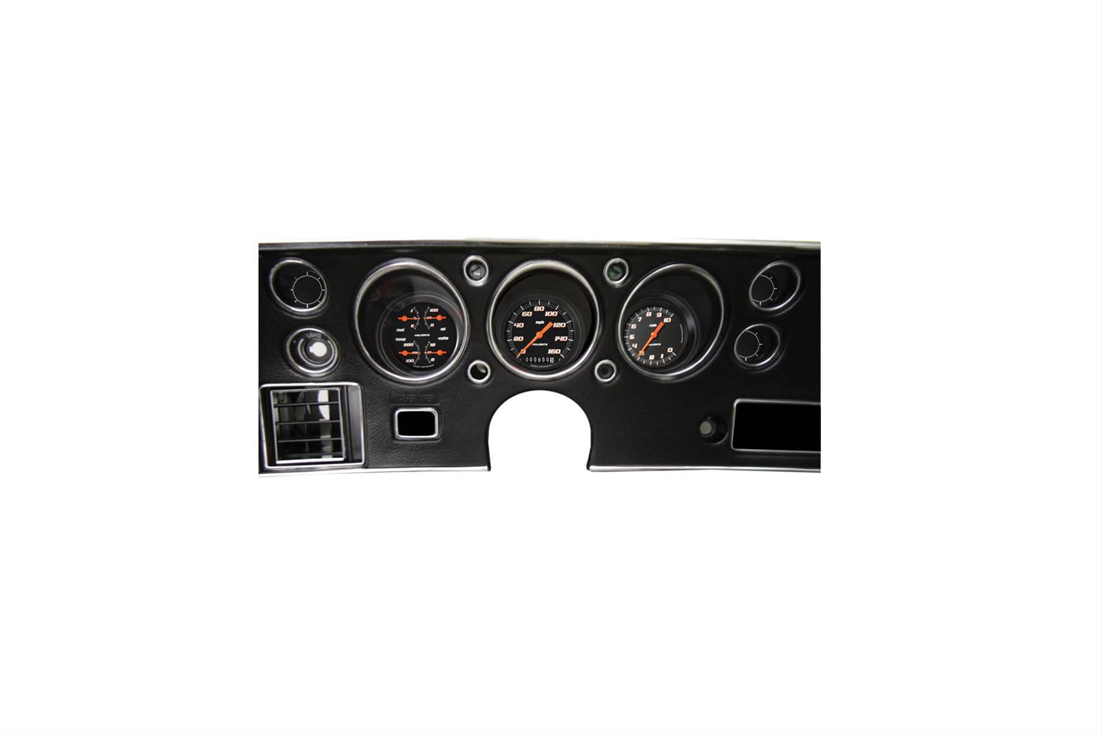 Classic Instruments 1970-72 Chevelle Package Gauge Sets CV70VSB Gauges, Velocity Style, Speedometer, Tach, Water Temperature, Fuel Level, Black Face, Analog, Chevy, Set