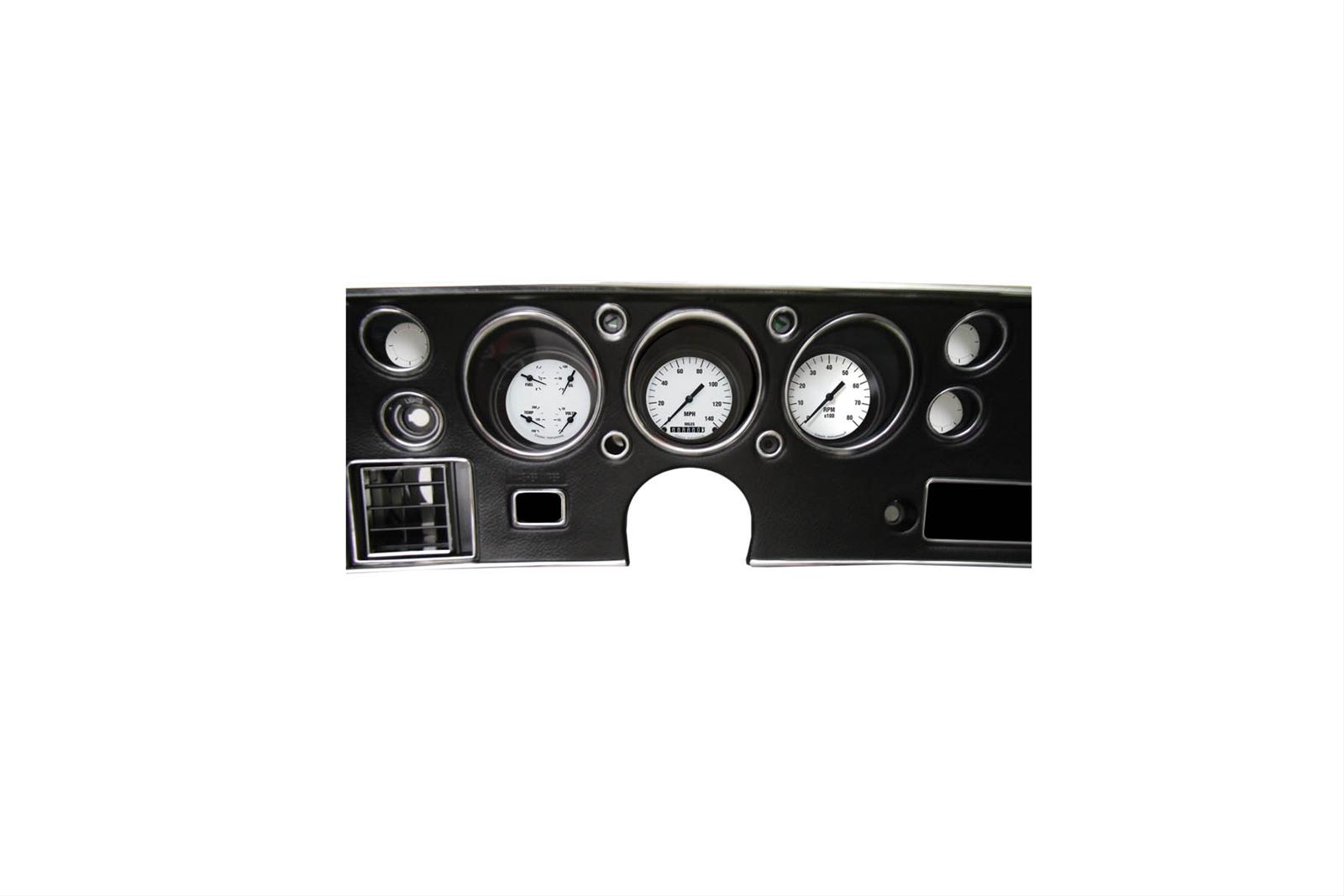 Classic Instruments 1970-72 Chevelle Package Gauge Sets CV70WH Gauges, White Hot, Speedometer, Tachometer, Water, Volt, Oil, Fuel, White Face, Polished Bezel, Chevy, Kit