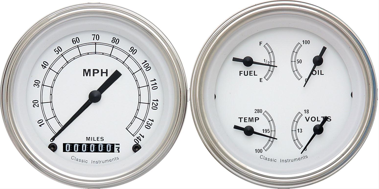Classic Instruments White Series Gauge Sets CW02SLC Gauges, Series, Speedometer, Water Temperature, Voltmeter, Fuel Level, Face, Analog, Pair