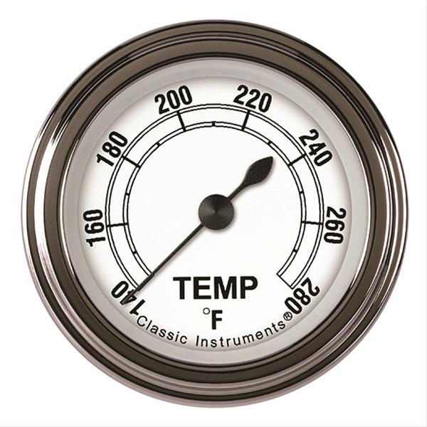 Classic Instruments White Series Gauges CW126SLF-06 Gauge, Analog, Series, Water Temp, 140-280 Degrees F, 2 1/8 in. Diameter, Face, Full Sweep, Each