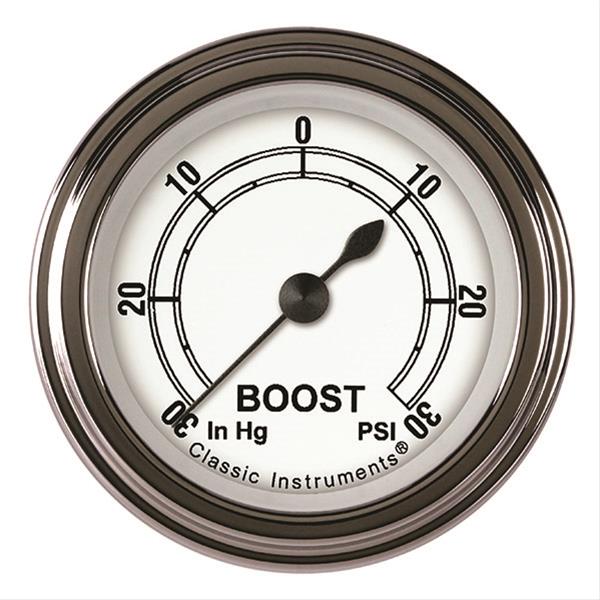 Classic Instruments White Series Gauges CW141SLF Boost/Vacuum Gauge, CLASSIC WHITE 2" BOOST/VAC ELECTRIC, FULL SWEEP