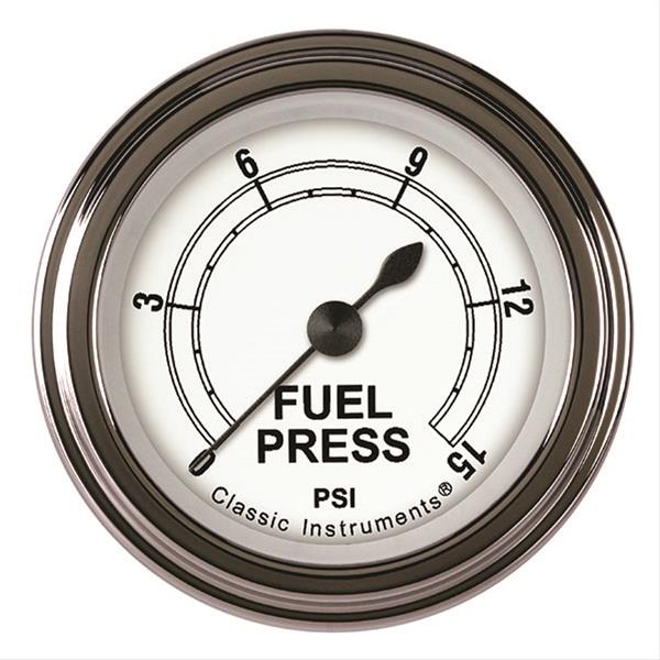 Classic Instruments White Series Gauges CW145SLF Fuel Pressure Gauge, CLASS WHITE 2" FUEL PRS 15psi ELEC, FULL SWEEP