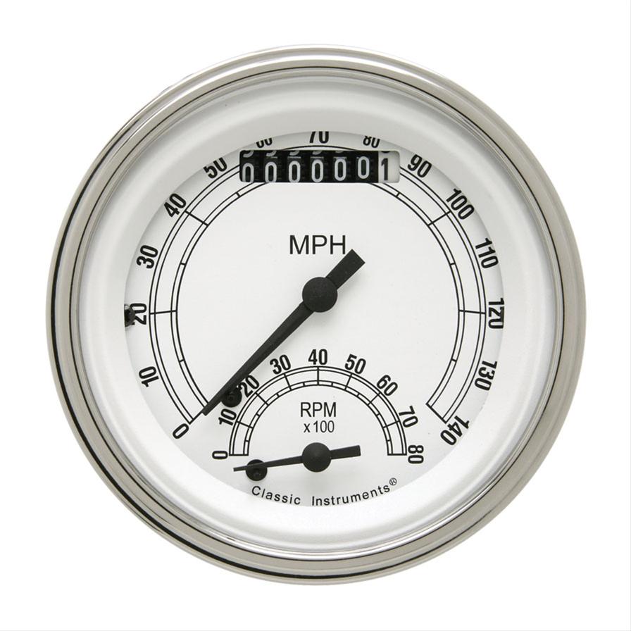 Classic Instruments White Series Gauge Sets CW20SLF Gauge, White, Dual, Speedometer, Tachometer, 3 3/8 in., Face, Analog, Electronic, Each