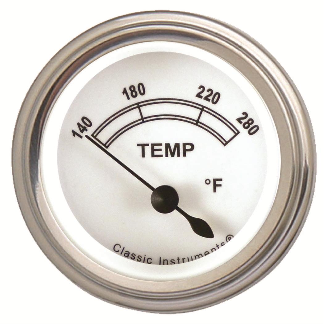 Classic Instruments White Series Gauges CW26SLF Gauge, White, Water Temperature, 140-280 Degrees F, 2 1/8 in., Analog, Electrical, Each