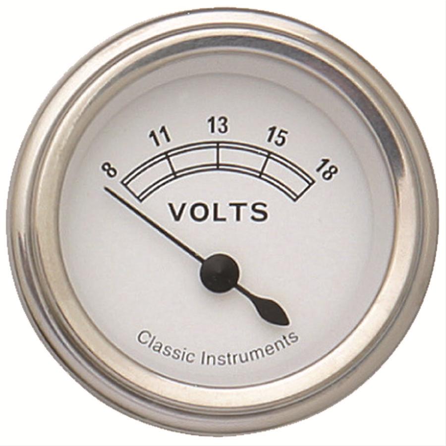 Classic Instruments White Series Gauges CW30SLC Gauge, Series, Voltmeter, 8-18 V, 2 1/8 in., Face, Analog, Electrical, Each