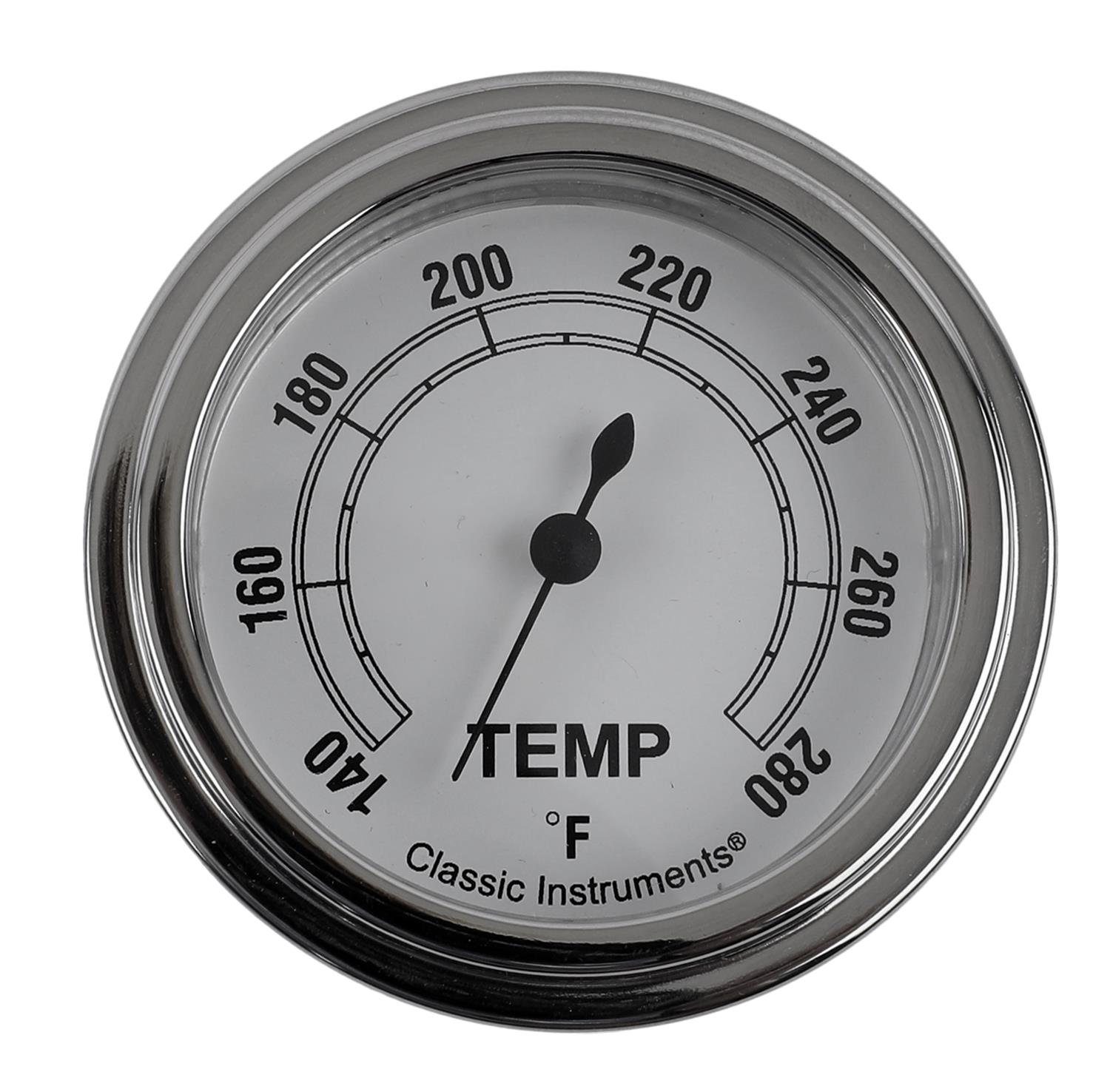 Classic Instruments White Series Gauges CW326SLF-06 Gauges, White, Water Temp., 140-280 degrees F, Analog, Electrical, 2 5/8 in., Face, Black Numbers, Low Step Bezel with Flat Lens, Each