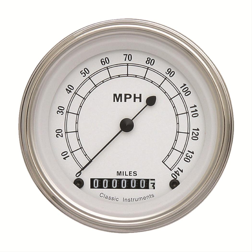 Classic Instruments White Series Speedometers CW55SLC Speedometer, White, 3 3/8 in. Diameter, 0-140 mph, Analog, Electrical, Curved Face, Each