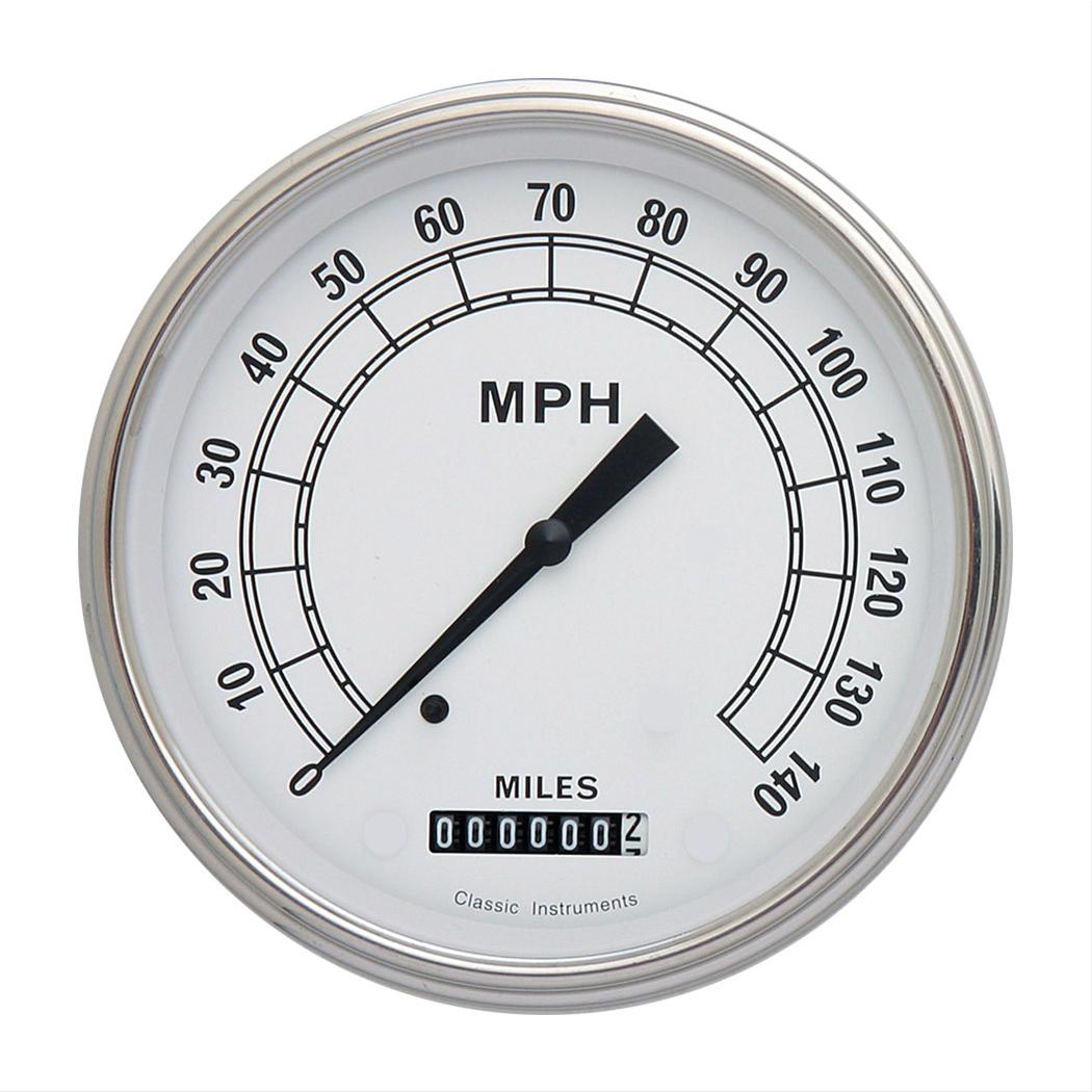 Classic Instruments White Series Speedometers CW56SLF Speedometer, White, 5 in. Diameter, 0-140 mph, Analog, Electrical, Flat Face, Each