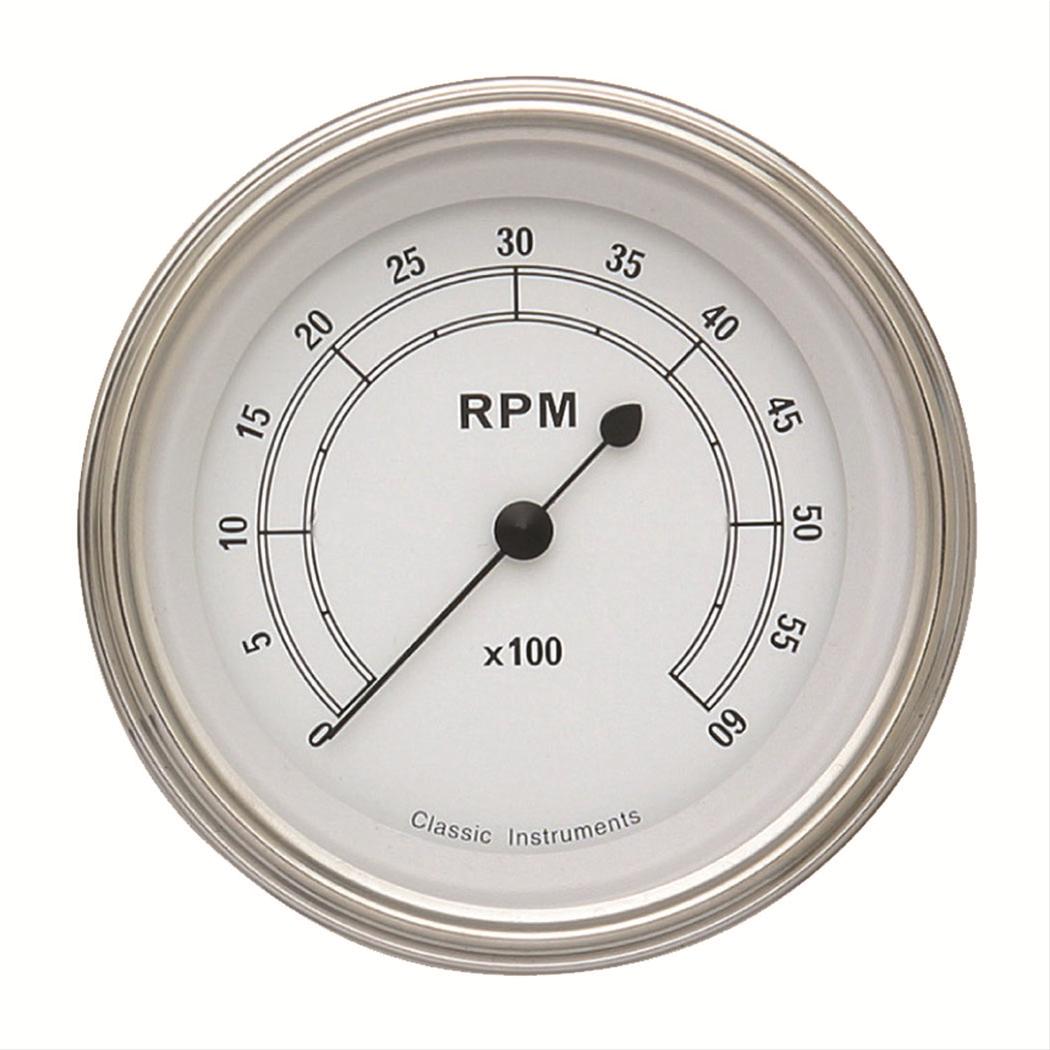 Classic Instruments White Series Tachometers CW60SLC Gauge, Series, Tachometer, 0-6,000 rpm, 3 3/8 in., Face, Analog, Electrical, Each