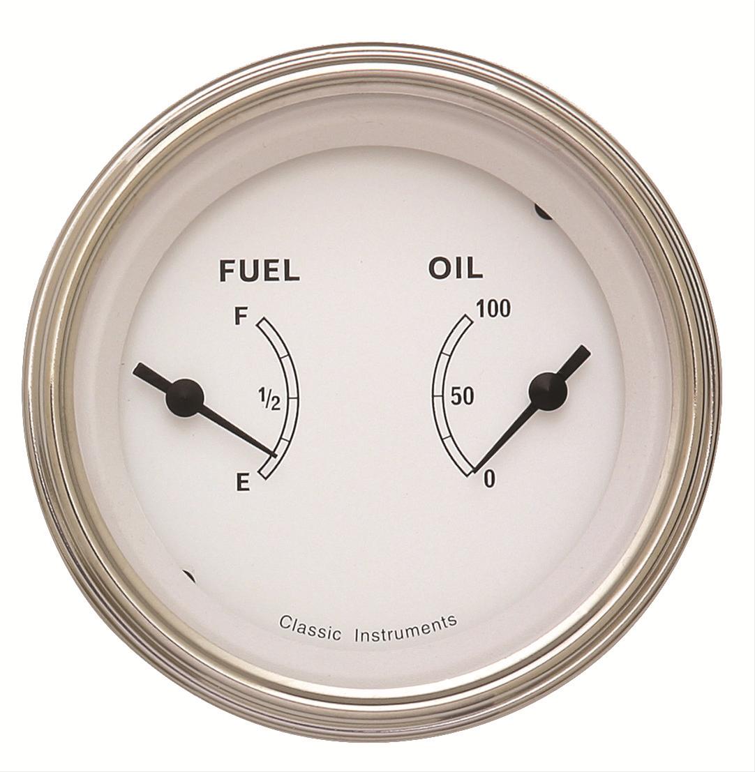 Classic Instruments White Series Gauge Sets CW72SLF Gauge, Series, Dual, Oil Pressure, Fuel Level, 3 3/8 in., Face, Analog, Each
