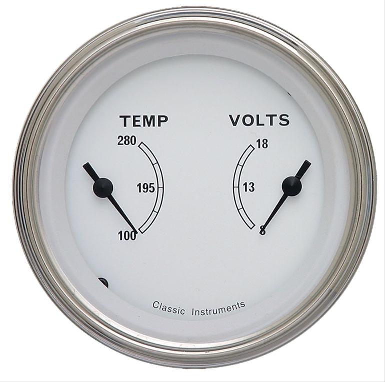 Classic Instruments White Series Gauge Sets CW74SLF Gauge, Series, Dual, Water Temperature, Voltmeter, 3 3/8 in., Face, Analog, Each