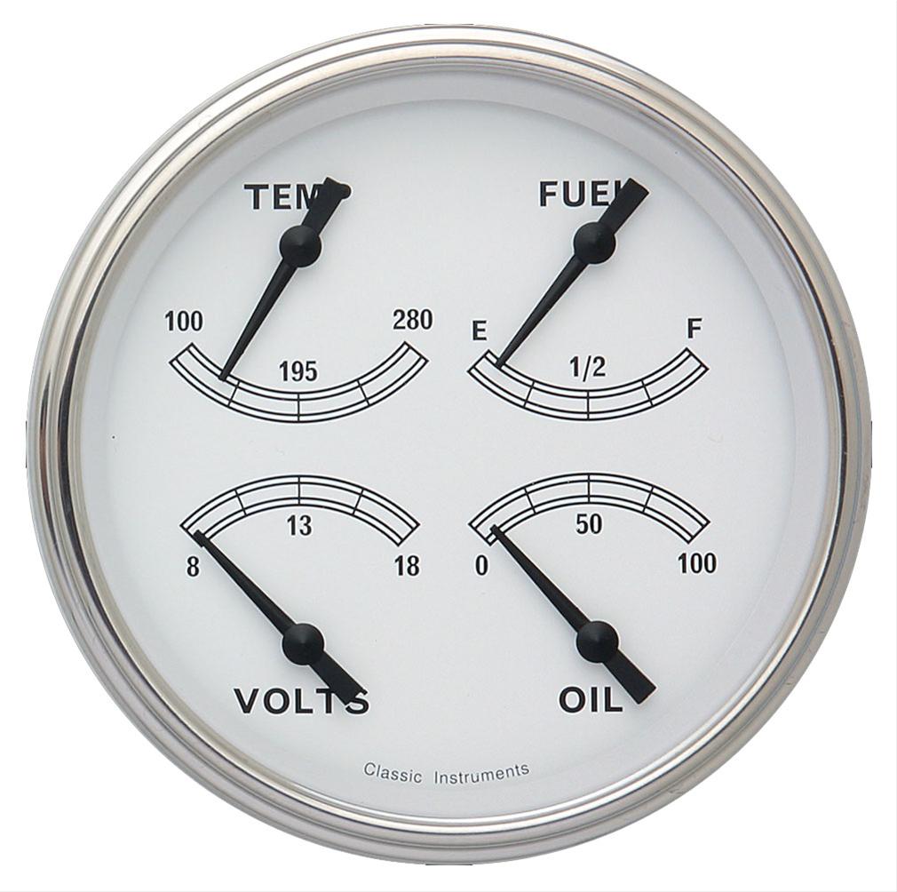 Classic Instruments White Series Gauge Sets CW78SLC Gauge, White, Quad, Water Temp., Oil Pressure, Fuel Level, Voltmeter, 5 in., Face, Analog, Each