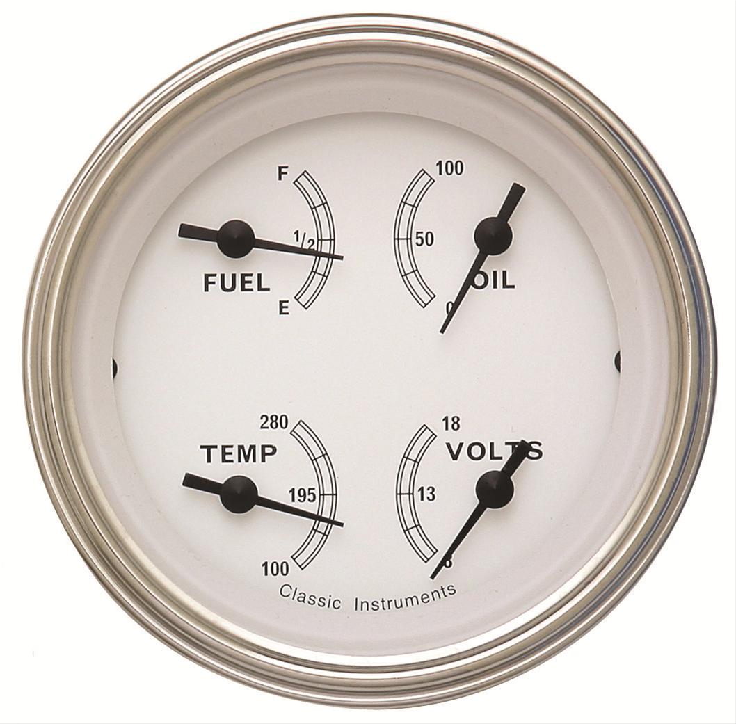 Classic Instruments White Series Gauge Sets CW79SLF Gauge, White, Quad, Water Temp., Oil Pressure, Fuel Level, Voltmeter, 3 3/8 in., Face, Analog