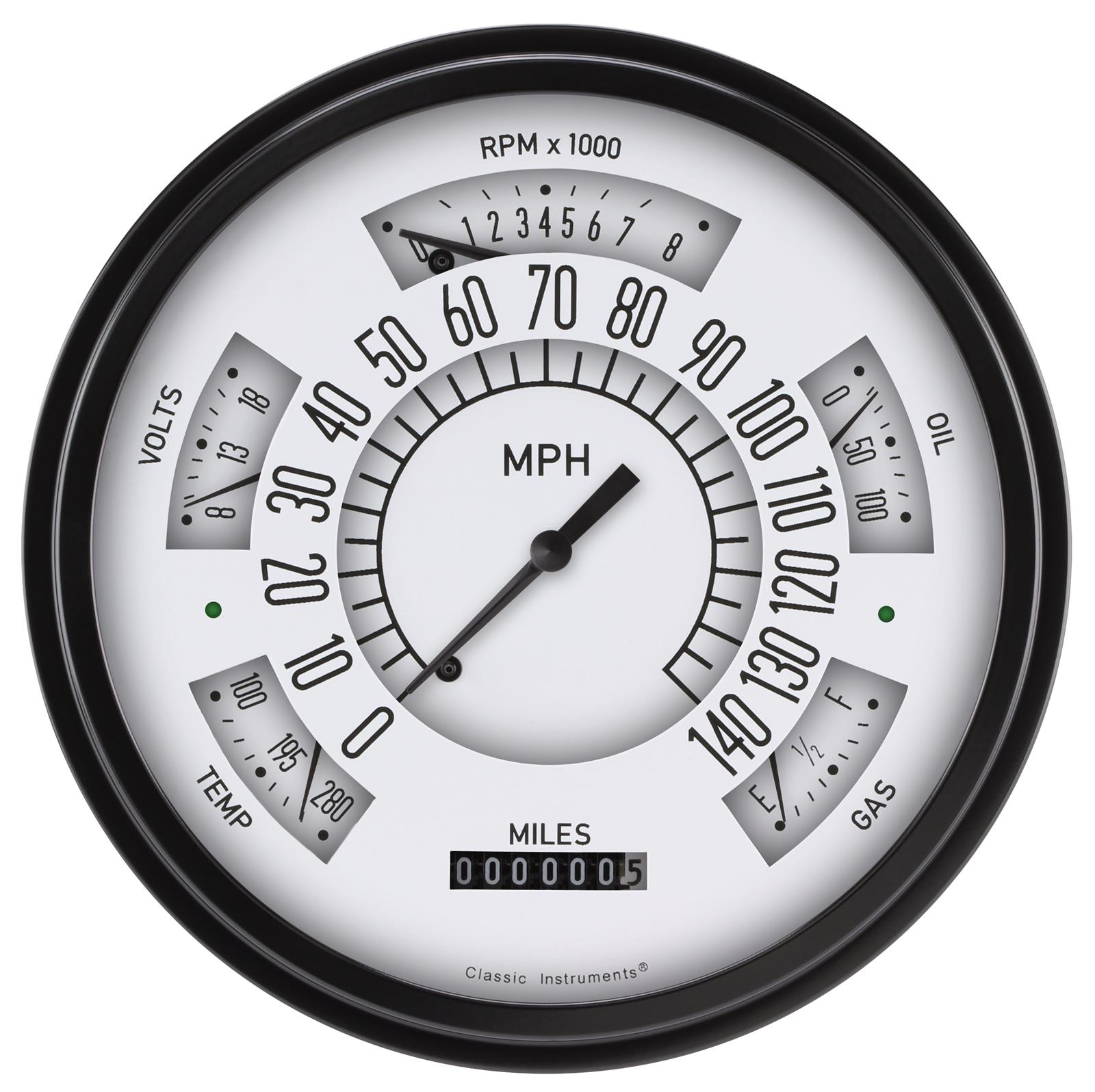 Classic Instruments 1966-77 Ford Bronco Package Gauge Sets for 1966-1977 BRONCO - FB66W Kits, Gauges, Analog, Speedometer, Tach, Fuel Level, Oil Pressure, Volts, Water Temp., White Face, Black Numbers, Ford, Kit