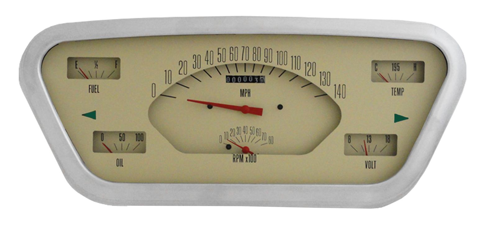 Classic Instruments 1953-55 F-100 Package Gauge Sets FT53T Gauges, Tach-Force Style, Speedometer, Tach, Oil Pressure, Water Temperature, Tan Face, Analog, Ford, Set