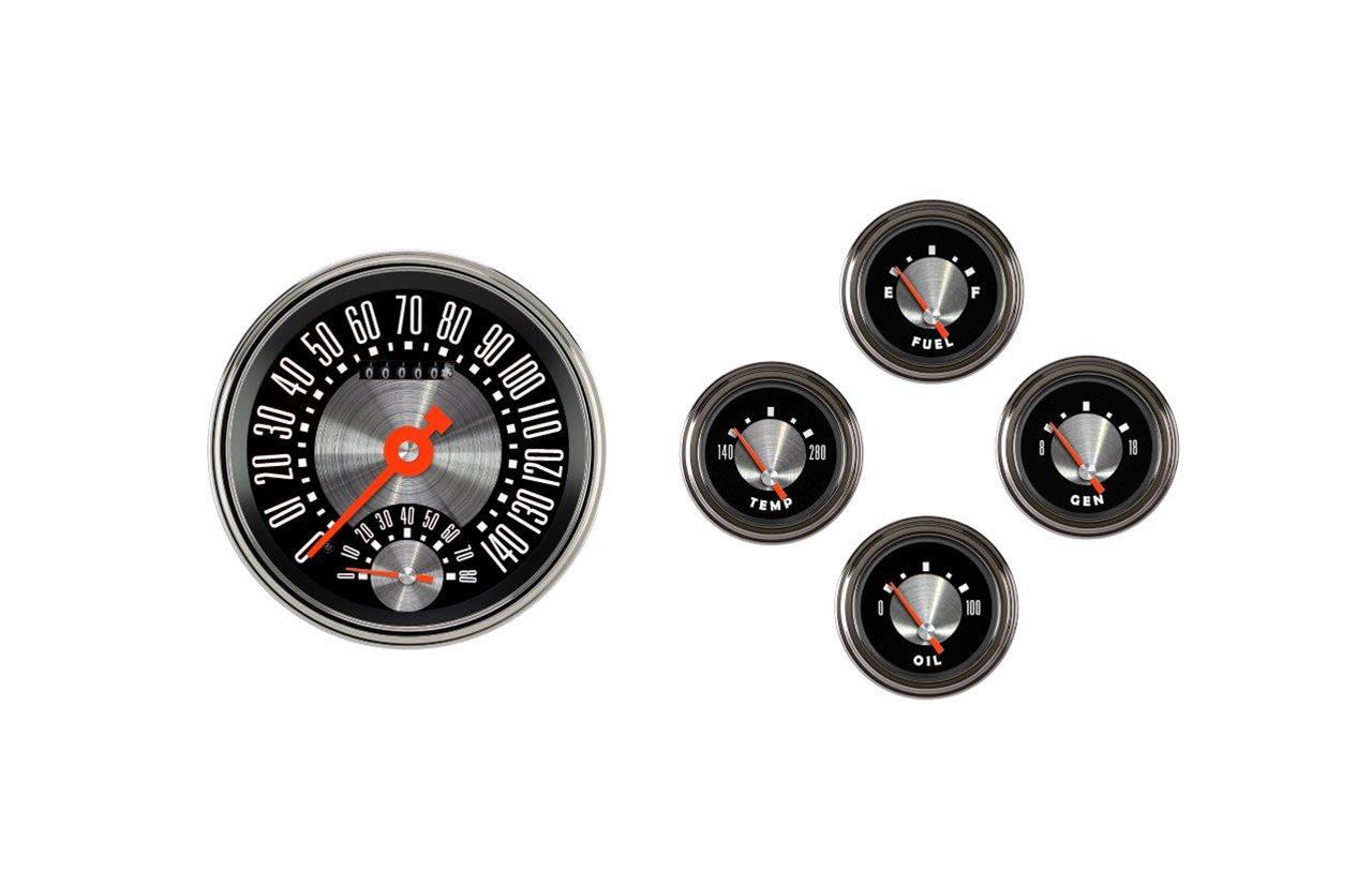 Classic Instruments 1957-60 Ford Truck OE-Style Gauge Sets FT57OE65 Gauges, Series, Speedtachular, Fuel Level, Oil Pressure, Voltmeter, Water Temperature, Short-Sweep, Ford, Truck, Set of 5