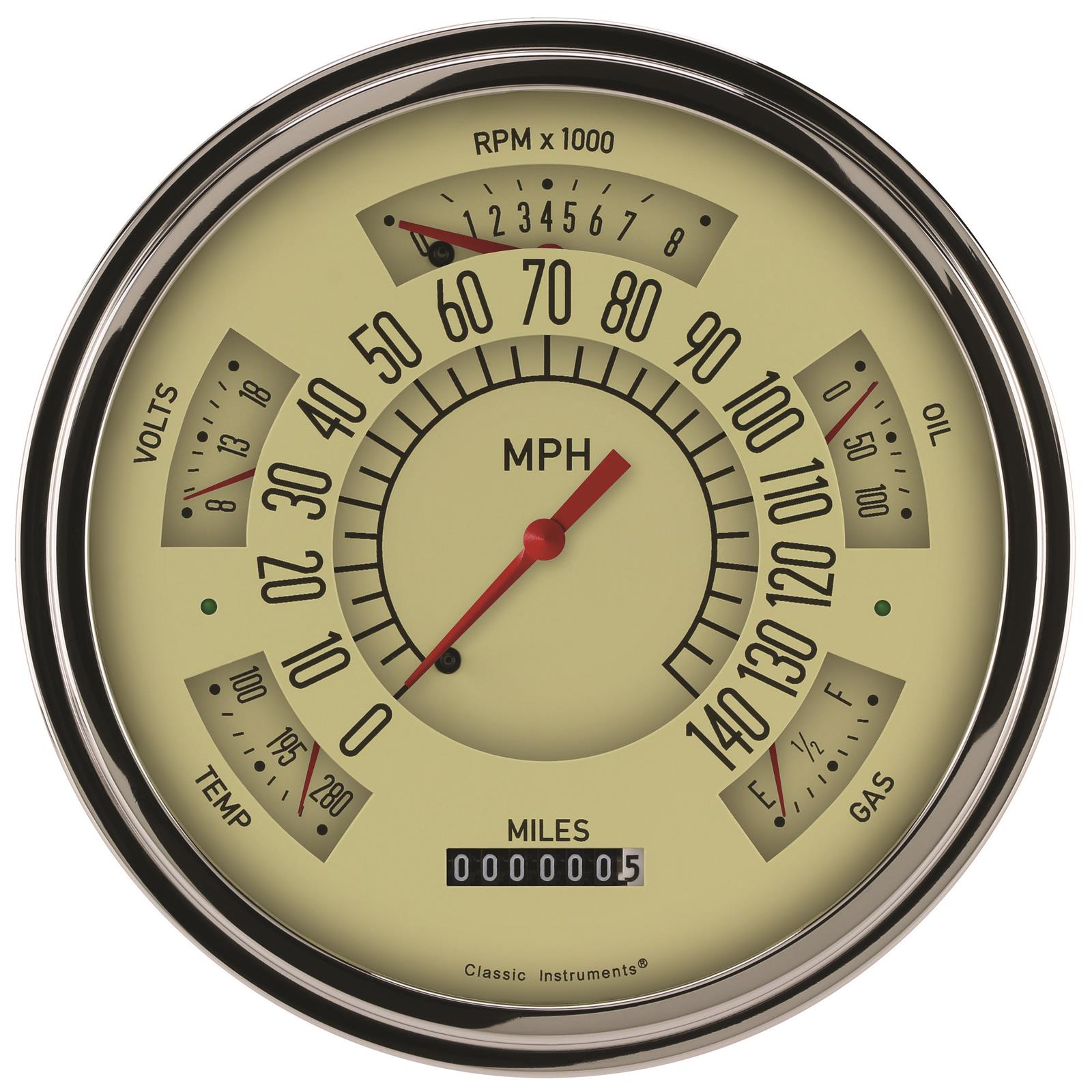 Classic Instruments 1961-66 F-100 Package Gauge Sets FT61T Kit, Tan Face, Ford, F100, 1961-1966, Speedometer, Tachometer, Fuel Level, Oil Pressure, Water Temperature, Voltmeter, Kit