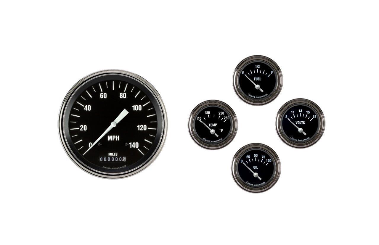 Classic Instruments 1961-66 Ford E-Series Hot Rod Gauge Sets FV61HR54 Gauges, Series, Speedometer, Fuel Level, Oil Pressure, Voltmeter, Water Temperature, Short-Sweep, Ford, E-Series, Set of 5
