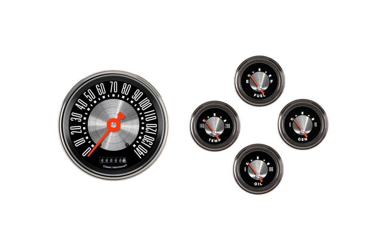 Classic Instruments 1961-66 Ford E-Series OE-Style Gauge Sets FV61OE54 Gauges, Speedometer, Fuel Level, Oil Pressure, Voltmeter, Water Temperature, Short-Sweep, Ford, E-Series, Set of 5