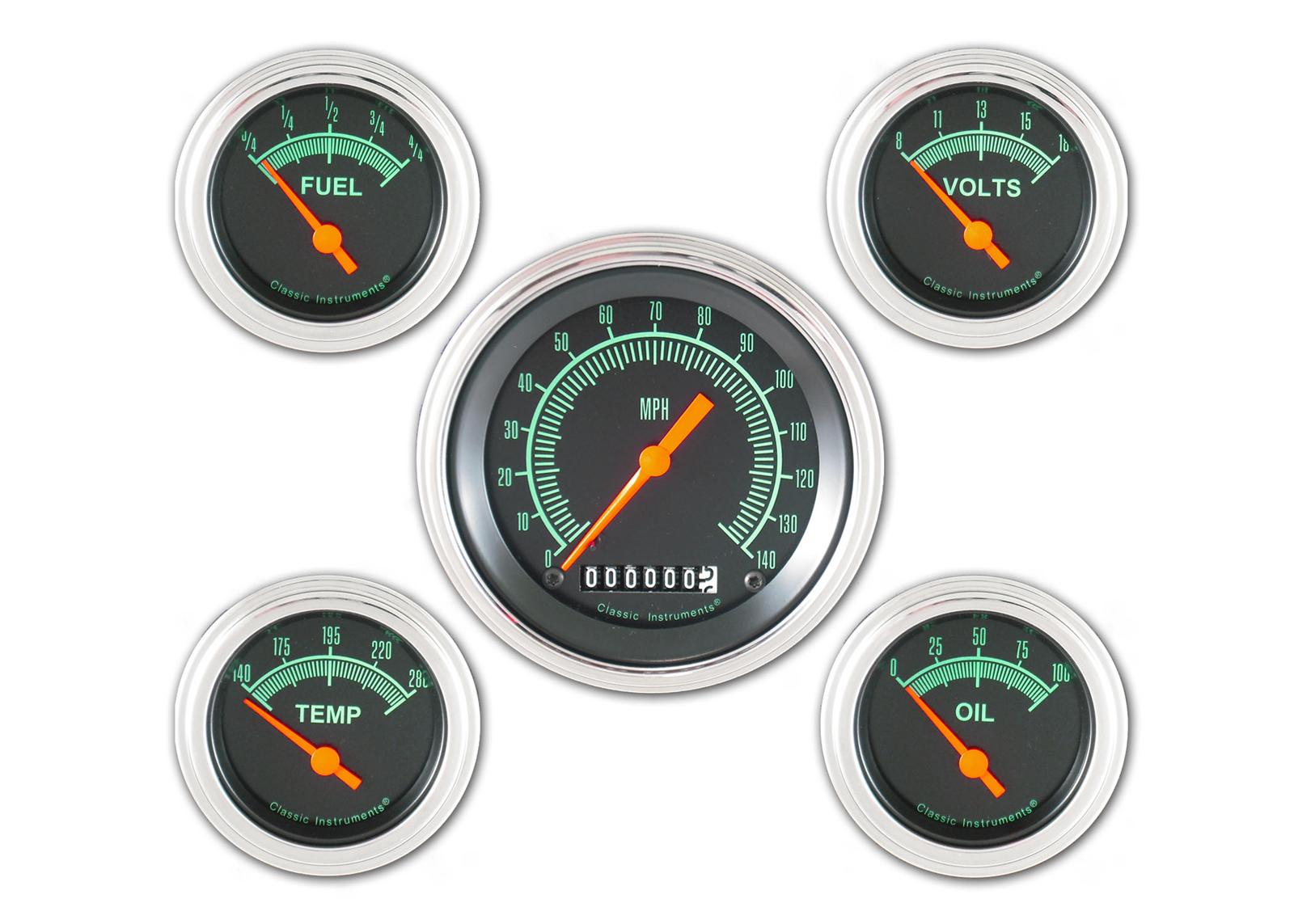 Classic Instruments G-Stock Series Gauge Sets GS00SLC Gauges, Series, Speedometer, Oil Pressure, Water Temperature, Fuel Level, Black Face, Analog, Kit