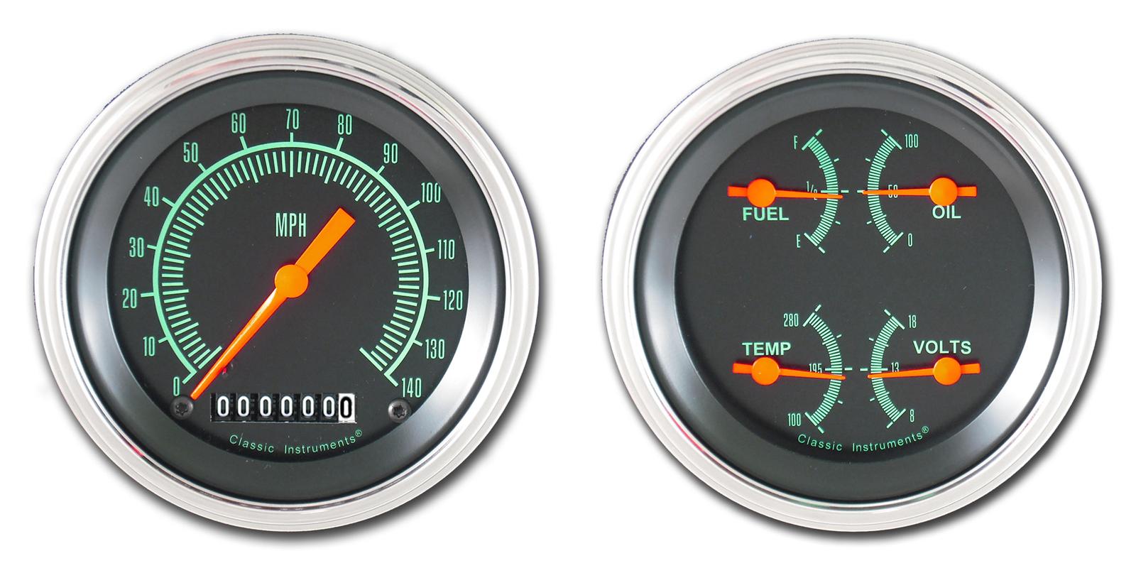 Classic Instruments G-Stock Series Gauge Sets GS02SLF Gauges, Series, Analog, Electronic, Black Face, Red Pointer, Polished Bezel, Flat Lens, Kit