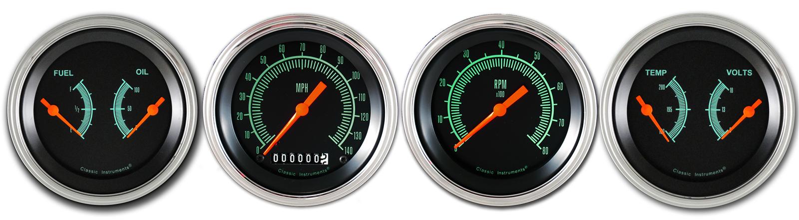 Classic Instruments G-Stock Series Gauge Sets GS05SLC Gauges, G-Stock, Speedometer, Tach, Water Temperature, Oil Pressure, Fuel Level, Black Face, Analog, Kit