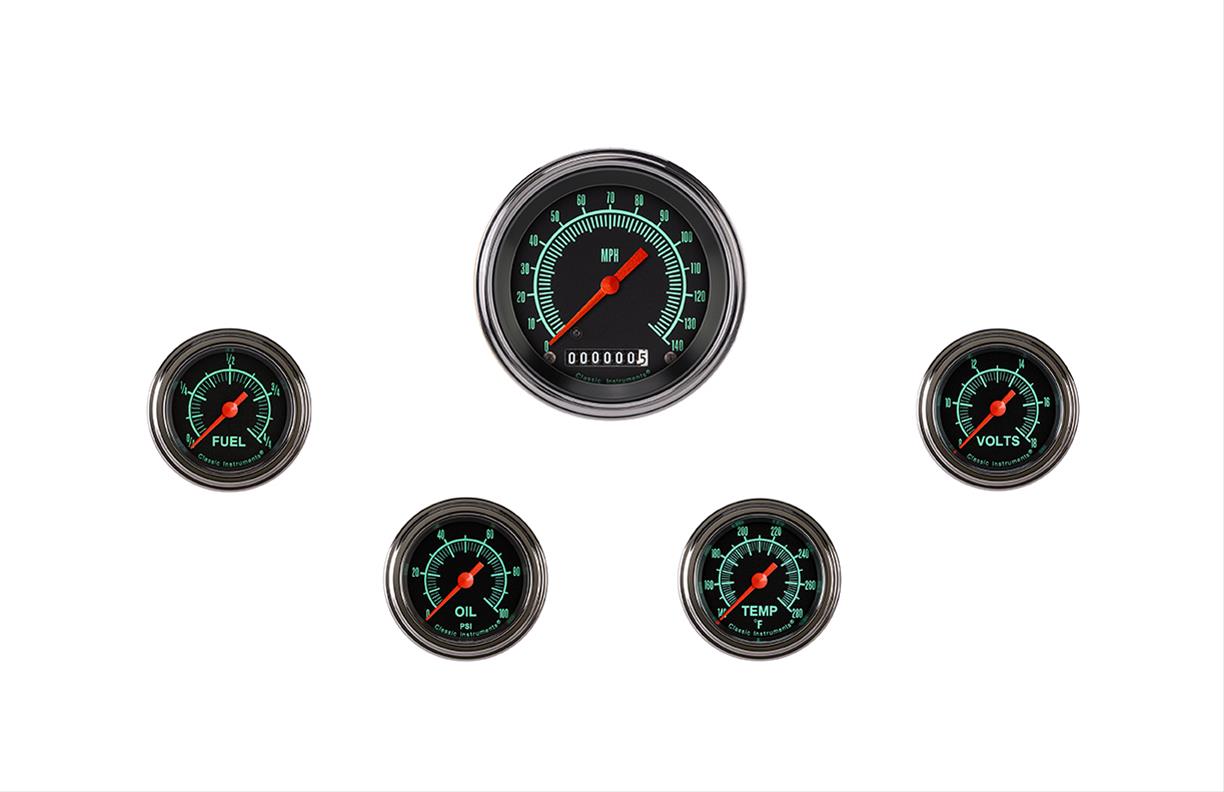 Classic Instruments G-Stock Series Gauge Sets GS100SLF Gauges, Series, Speedometer, Fuel Level, Oil Pressure, Water Temperature, Volt, Black Face, Analog, Set of 5